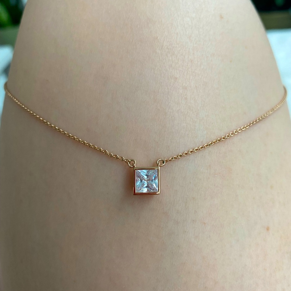 Rose gold diamond square necklace